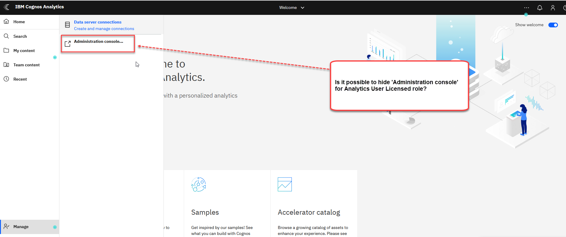 Hiding 'Administration console' for Analytics User Licensed role